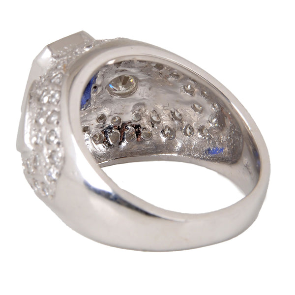 18KT White Gold Ladies Ring with Rectangular Cut Blue Sapphire & Round Cut Diamonds