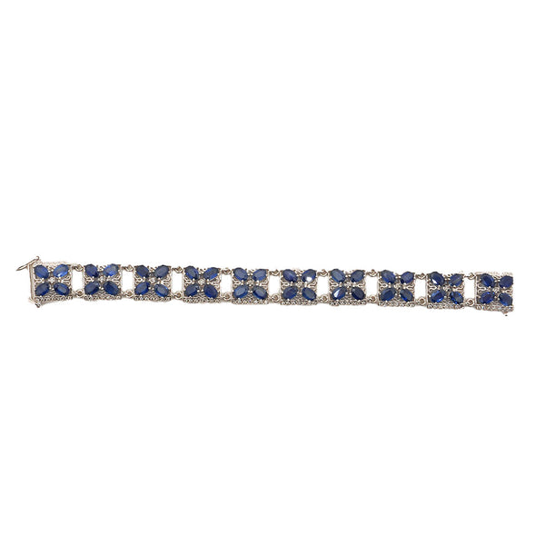 18KT White Gold  Ladies Bracelet with Prong Set Oval Cut Sapphires & Round Cut Diamonds