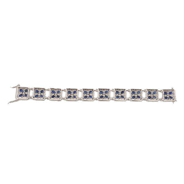 18KT White Gold  Ladies Bracelet with Prong Set Oval Cut Sapphires & Round Cut Diamonds