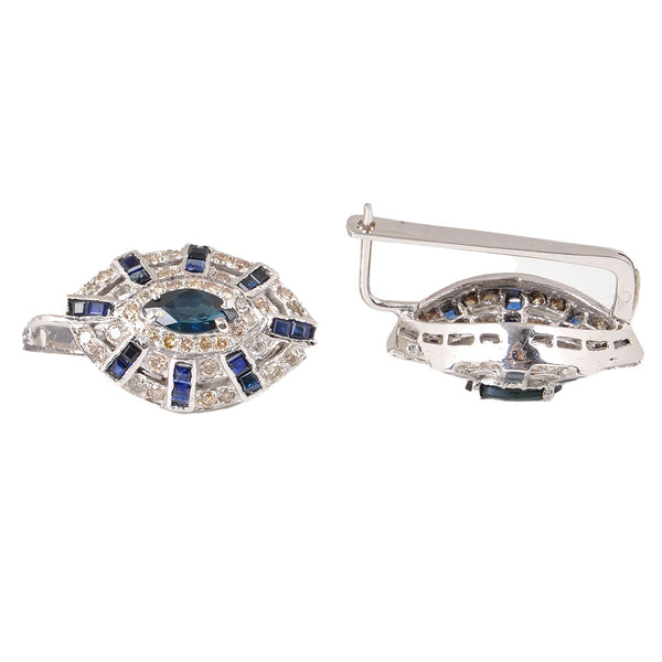 18KT White Gold Ladies Clip Back Earrings with Natural Diamonds & Sapphires