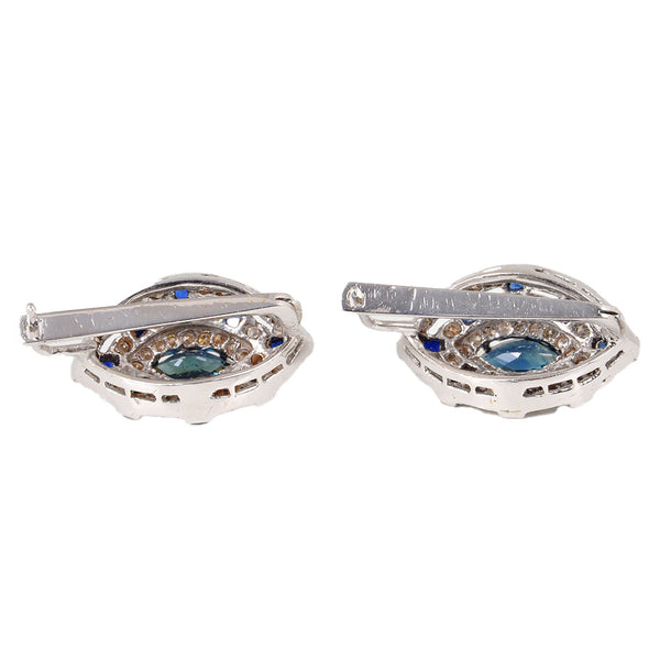 18KT White Gold Ladies Clip Back Earrings with Natural Diamonds & Sapphires