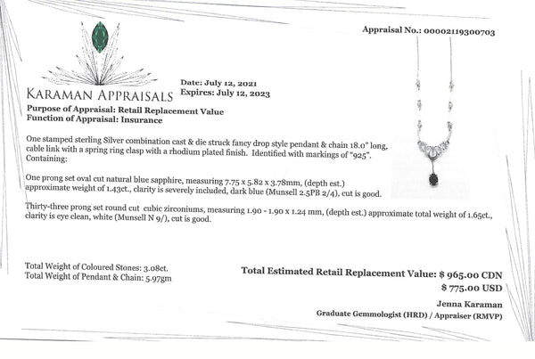 Sterling Silver Gemstones and CZ Set of Earrings and Necklace