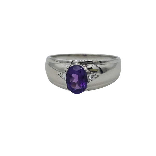 Men's Sterling Silver Ring with Genuine 8x6mm Gemstone