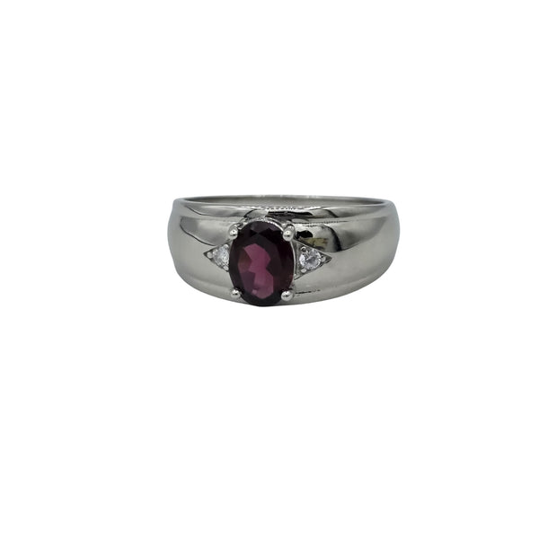 Men's Sterling Silver Ring with Genuine 8x6mm Gemstone