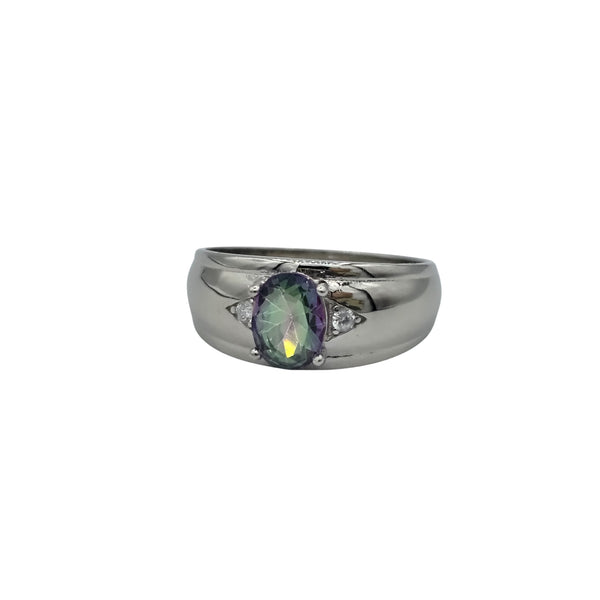 Men's Sterling Silver Ring with Genuine 8x6mm Gemstone