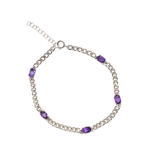 Sterling Silver Bracelet Set With Genuine Gemstone