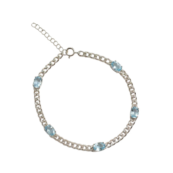 Sterling Silver Bracelet Set With Genuine Gemstone