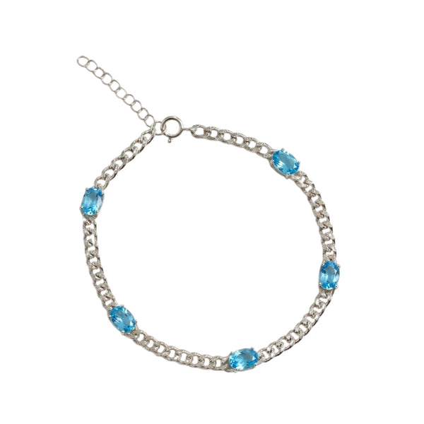 Sterling Silver Bracelet Set With Genuine Gemstone