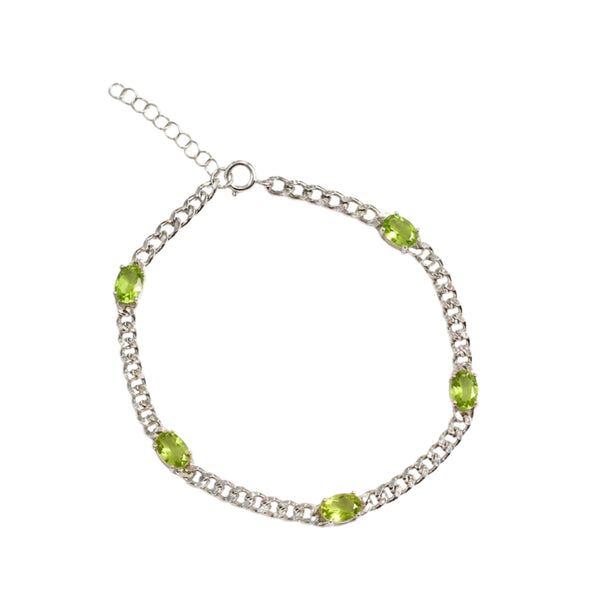 Sterling Silver Bracelet Set With Genuine Gemstone