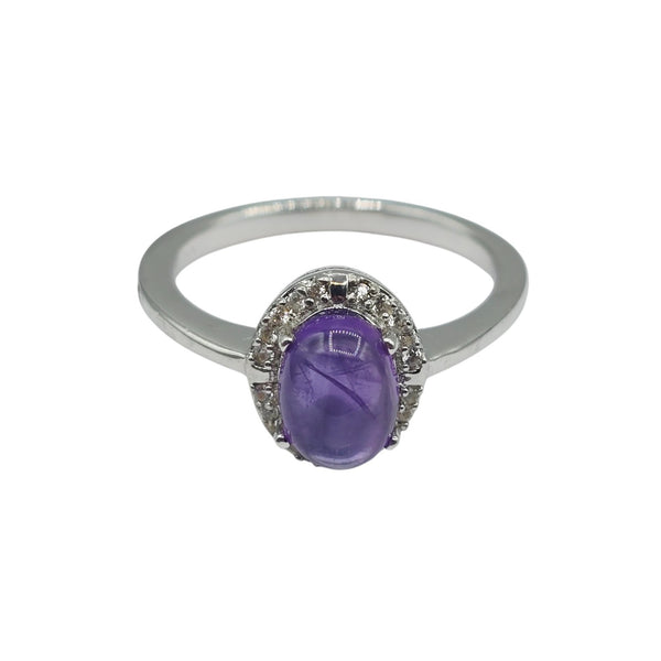 Sterling Silver Ring with Genuine 8x6mm Cabochon Gemstone