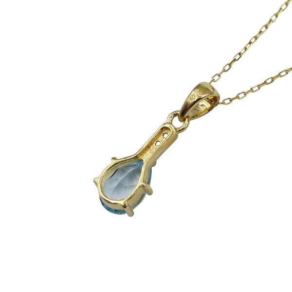 Sterling Silver Blue Topaz 10x7mm Pendant with Chain