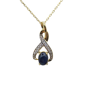 Sterling Silver Blue Sapphire 7x5mm Pendant with Chain