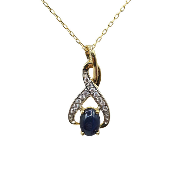 Sterling Silver Blue Sapphire 7x5mm Pendant with Chain