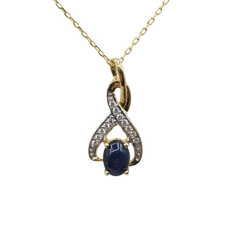 Sterling Silver Blue Sapphire 7x5mm Pendant with Chain
