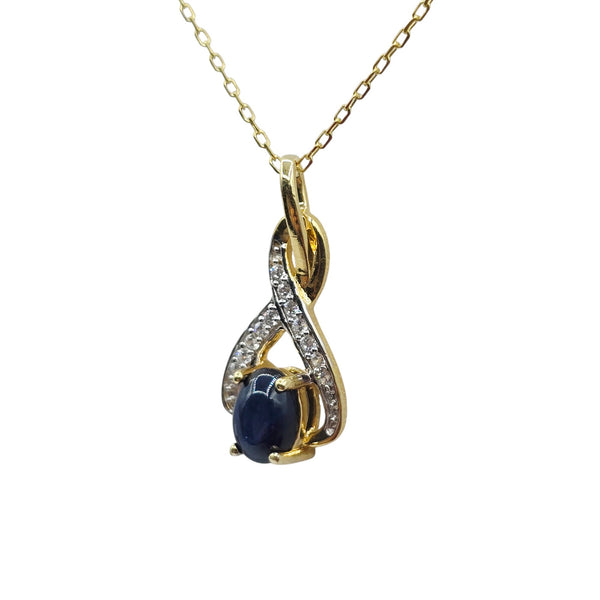 Sterling Silver Blue Sapphire 7x5mm Pendant with Chain