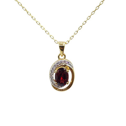 Sterling Silver Earrings and Necklace Set with Garnet 7x5mm