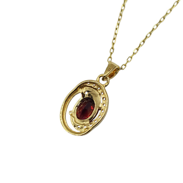 Sterling Silver Earrings and Necklace Set with Garnet 7x5mm