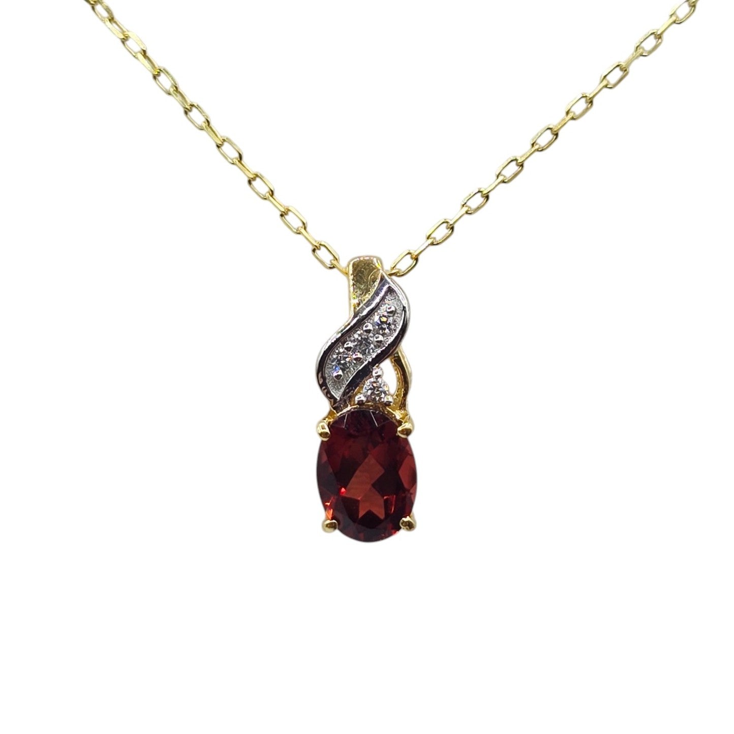 Sterling Silver Garnet 7x5mm Pendant with Chain
