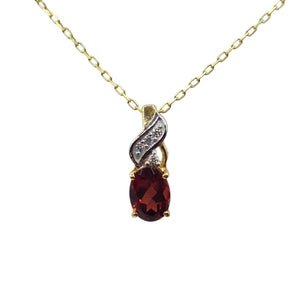 Sterling Silver Garnet 7x5mm Pendant with Chain