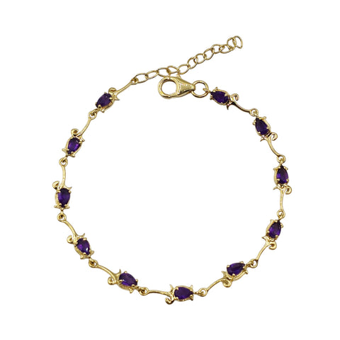 Sterling Silver Bracelet Set With 5x3mm Amethyst