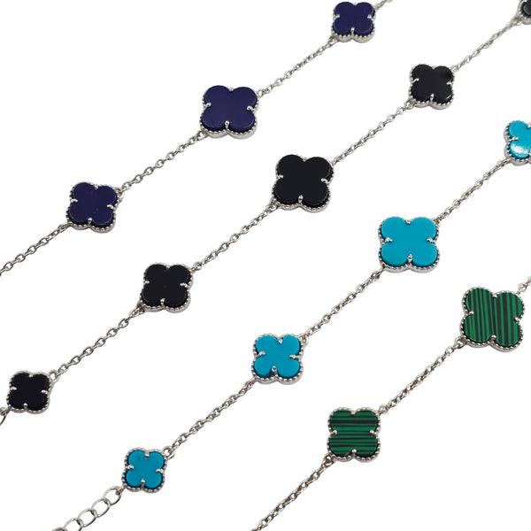 Sterling Silver Clover Set Bracelet and Necklace