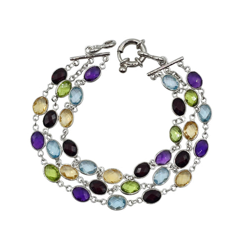 Sterling Silver Bracelet Set With 32 Prong Set 7X5mm Oval Genuine Gemstones