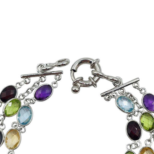 Sterling Silver Bracelet Set With 32 Prong Set 7X5mm Oval Genuine Gemstones