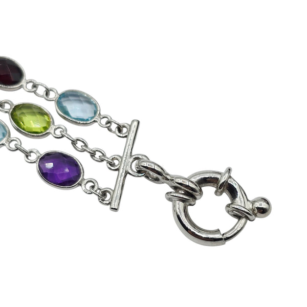 Sterling Silver Bracelet Set With 32 Prong Set 7X5mm Oval Genuine Gemstones
