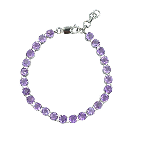 Sterling Silver Bracelet Set With 16 prong set 5mm round Genuine Gemstones