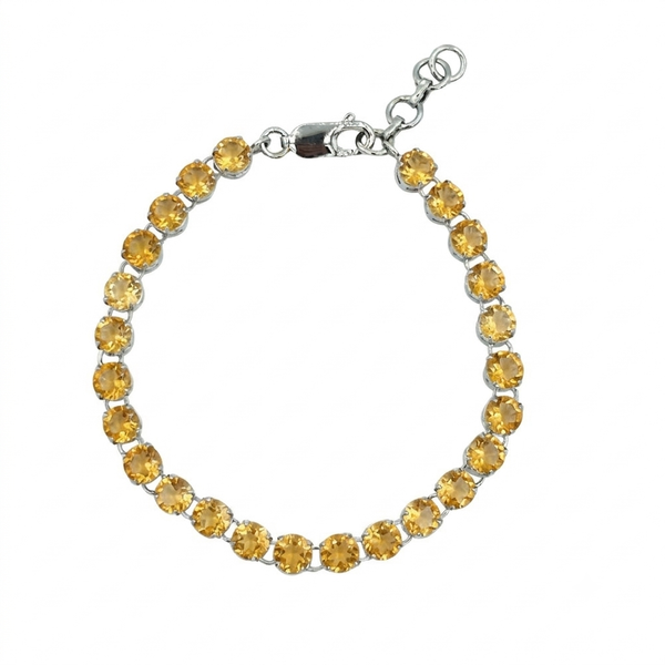 Sterling Silver Bracelet Set With 16 prong set 5mm round Genuine Gemstones