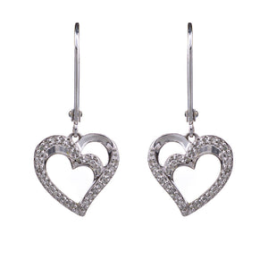 Sterling Silver Heart Shape Diamond Set of Earrings and Pendant
