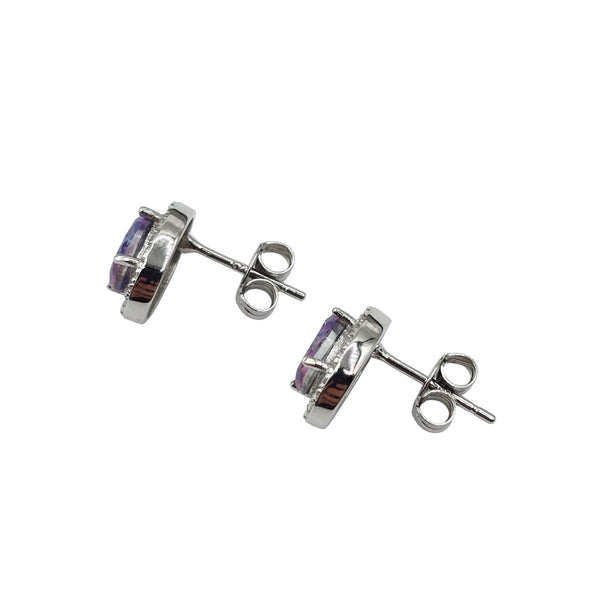 Sterling Silver Earrings and Necklace Set with Genuine Gemstone 7x5mm