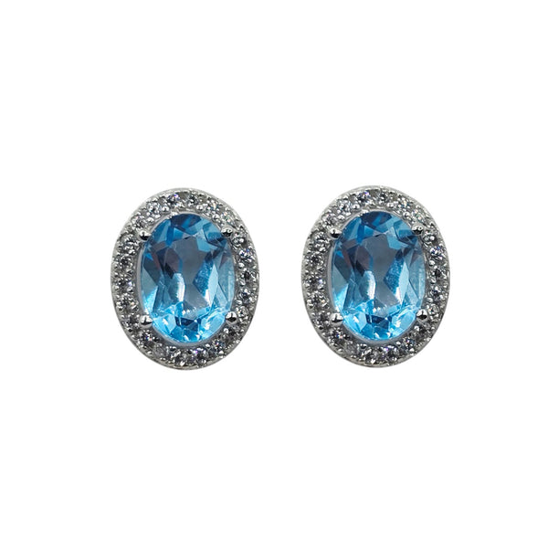 Sterling Silver Earrings and Necklace Set with Genuine Gemstone 7x5mm