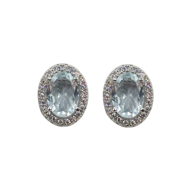 Sterling Silver Earrings and Necklace Set with Genuine Gemstone 7x5mm