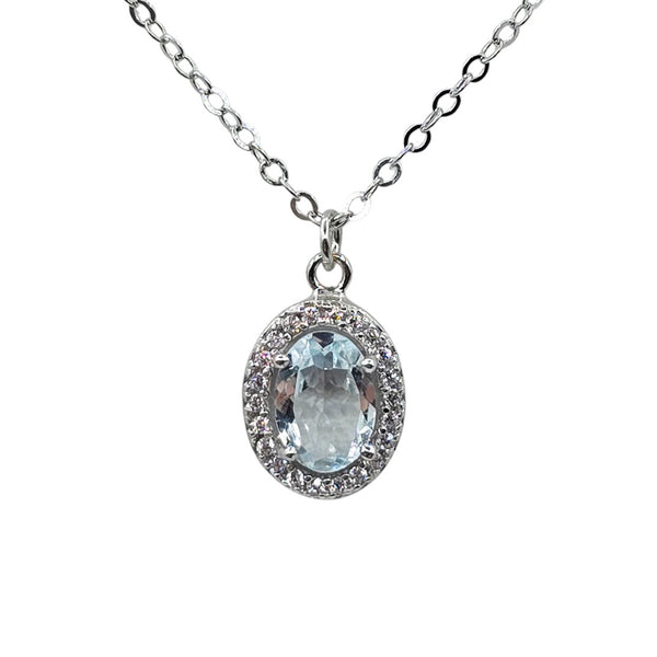 Sterling Silver Earrings and Necklace Set with Genuine Gemstone 7x5mm