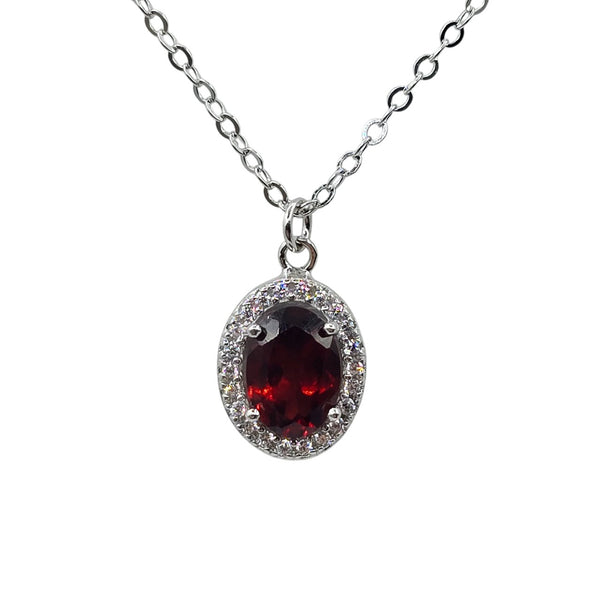 Sterling Silver Earrings and Necklace Set with Genuine Gemstone 7x5mm