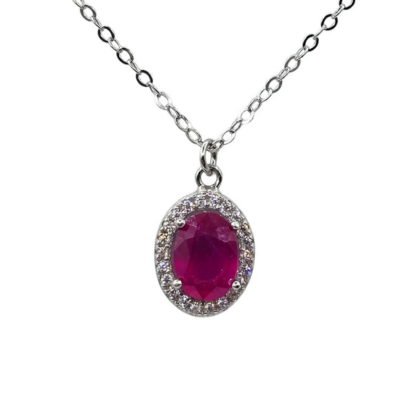 Sterling Silver Earrings and Necklace Set with Genuine Gemstone 7x5mm