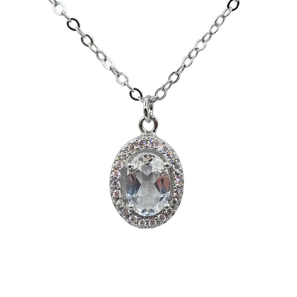 Sterling Silver Earrings and Necklace Set with Genuine Gemstone 7x5mm