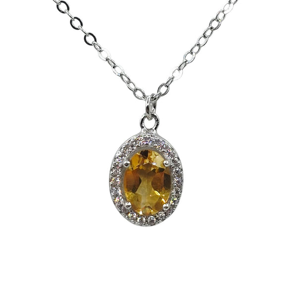 Sterling Silver Earrings and Necklace Set with Genuine Gemstone 7x5mm