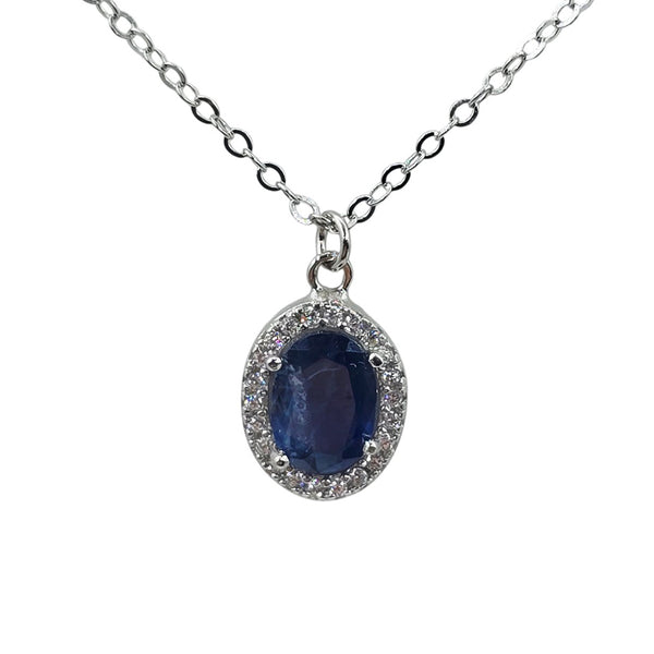 Sterling Silver Earrings and Necklace Set with Genuine Gemstone 7x5mm