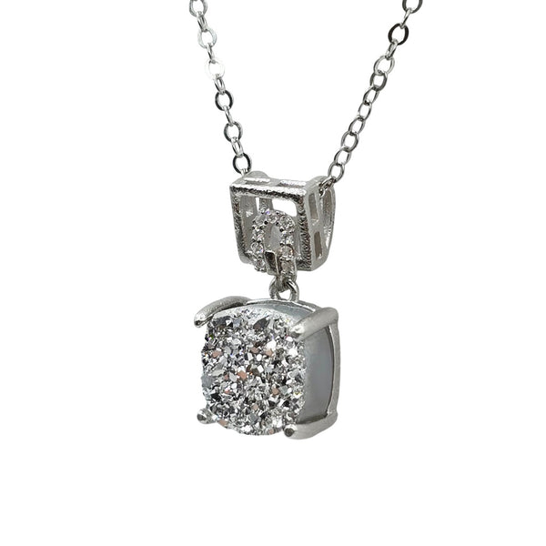 Sterling Silver Earrings and Necklace Set with Druzy Stone