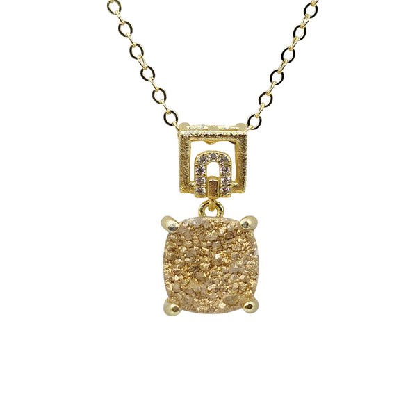 Sterling Silver Earrings and Necklace Set with Druzy Stone