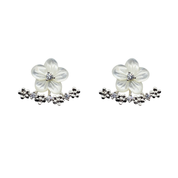 Sterling Silver Earring set with Carved Mother of Pearl Flowers