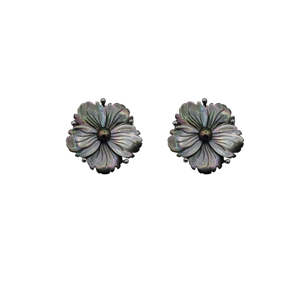 Sterling Silver Carved natural shell earrings in a Bouquet of Colours