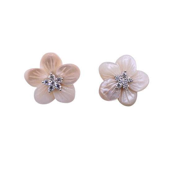 Sterling Silver Carved natural shell earrings in a Bouquet of Colours