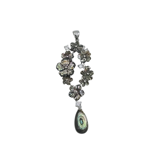 Sterling Silver Pendants with Carved Natural Shells and Pearls