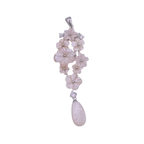 Sterling Silver Pendants with Carved Natural Shells and Pearls