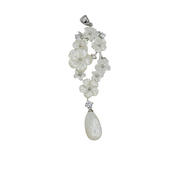 Sterling Silver Pendants with Carved Natural Shells and Pearls