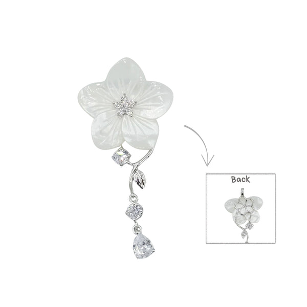 St. Silver Pendant. Flowers Mother of Pearls or Black Abalone Shell with CZ