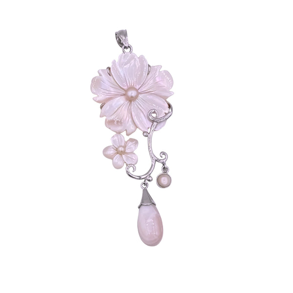 St. Silver Pendant. Flowers Mother of Pearls or Black Abalone Shell with CZ
